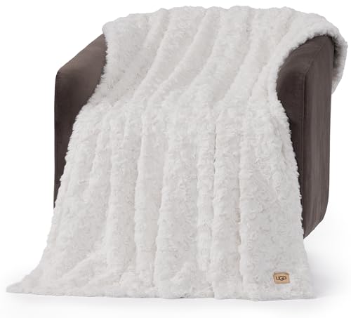 UGG Faux Fur Throw Blanket, Luxury Cozy Soft Throw for Couch, Double-Sided Soft Plush Cozy Blankets, Living Room Decor, 50-inch x 70-inch, Natural White (Adalee)