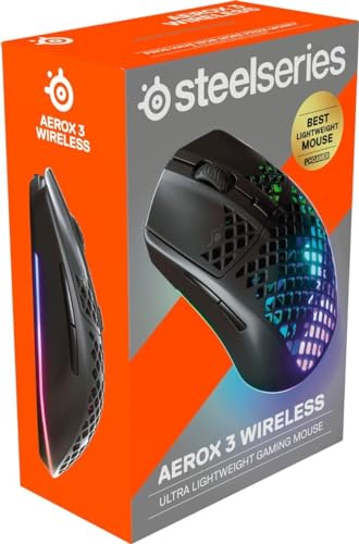 SteelSeries Aerox 3 Wireless - RGB Gaming-Mouse mit Öffnungen in der Oberfläche - Federleichtes, wasserabweisendes Design - Optischer TrueMove Air-Sensor mit 18