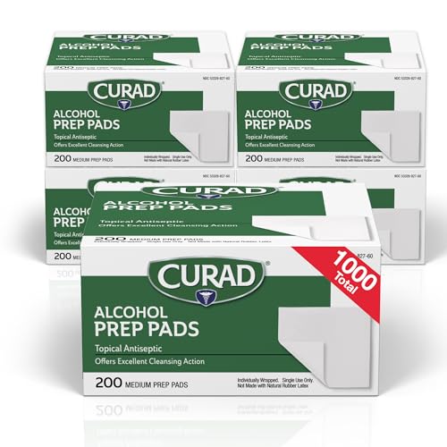Curad Alcohol Prep Pads, 70% Alcohol, 1000 Count (5 Boxes 200 CT/EA)