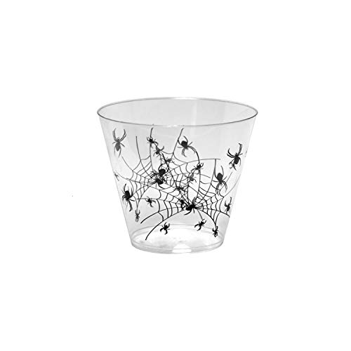 Party Essentials N92042-2 Disposable Plastic Halloween Party Cups/Glasses, Spider Print, 9-Ounce., 40-Count