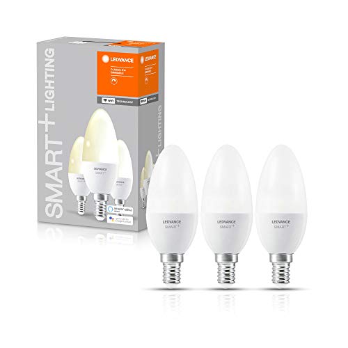 (-23%) Ledvance Smarte LED-Lampe mit WiFi Technologie, Sockel E14, Dimmbar, Warmweiß (2700 K), ersetzt Glühlampen mit 40 W, SMART+ WiFi Candle Dimmable, 3er-Pack