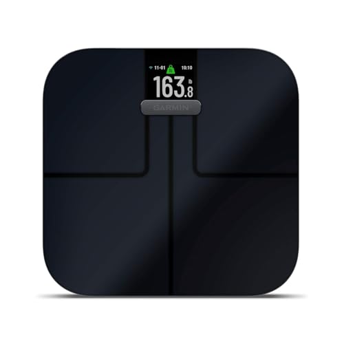 Garmin Index S2 Smart Waage – misst das Gewicht, Gewichtstrend, Körperfettanteil, Muskelmasse, BMI. Mit WLAN, Garmin Connect App-Anbindung und für bis zu 16 Per