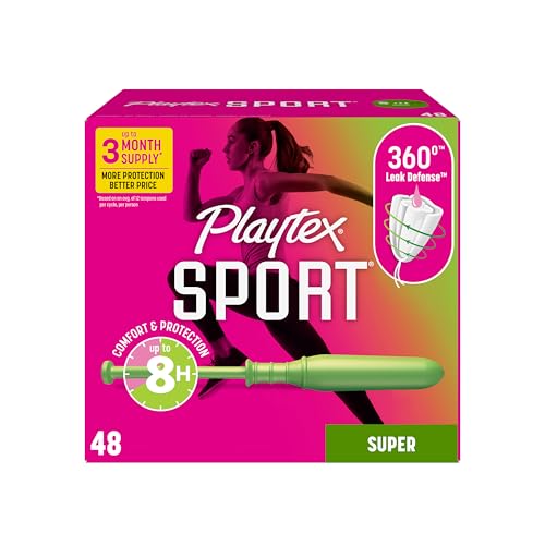 Playtex Sport Tampons Super Absorbency, Fragrance-Free - 48ct | Super Tampons for Women, Feminine Care, Playtex Tampon with 360 Leak Defense