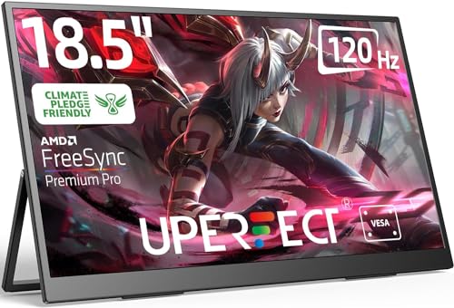 UPERFECT Portable Monitor 18.5 inch 120HZ 125% sRGB 1080P w/VESA & Stand, Large Portable Monitor FreeSync IPS HDR Gaming Display, HDMI USB C Travel Second Screen for Laptop MacBook