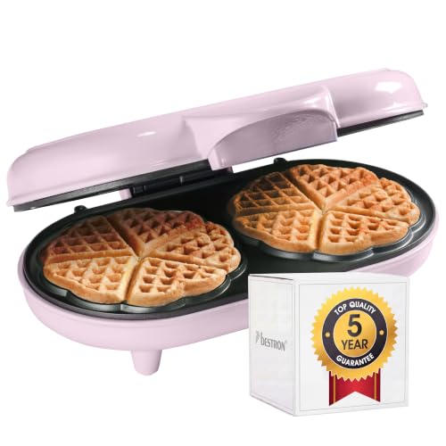 (-39%) Bestron Doppel-Waffeleisen für klassische Herzwaffeln, Herzwaffeleisen mit Backampel & Antihaftbeschichtung, ideal für Kindergeburtstage, Ostern & Weihnachten, Farbe: Rosa