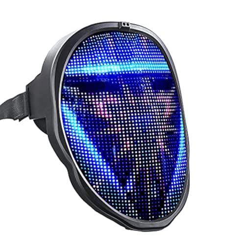 MEGOO Led Mask with Bluetooth Programmable App,Shining Led Light Up Face Mask for Adult Kid Halloween Masquerade Party (Battery)