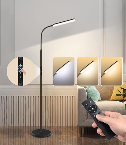 Dimunt LED Floor Lamp, Bright 15W Floor Lamps for Living Room with 1H Timer, Stepless Adjustable 3000K-6000K Colors &amp