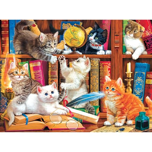 RoseArt - Fancy Cats - Library Mischief - 750 Piece Jigsaw Puzzle for Adults