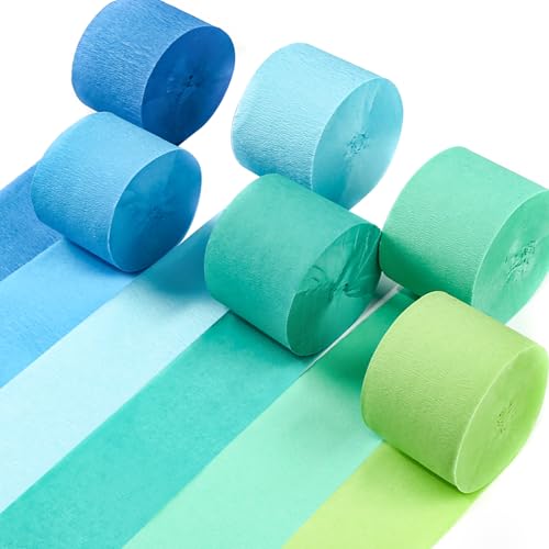 PartyWoo Crepe Paper Streamers 6 Rolls 492 ft Pack of Blue Pastel Blue Green and Lime Crepe Paper for Graduation Wedding