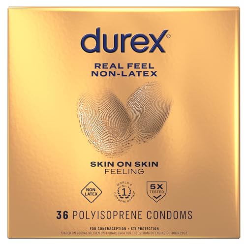 Durex Condoms for Sex, Non Latex Avanti Bare Real Feel Lubricated Condoms, Regular Fit for Men with Natural on Skin Feeling, (Packaging May Vary), 36 Count