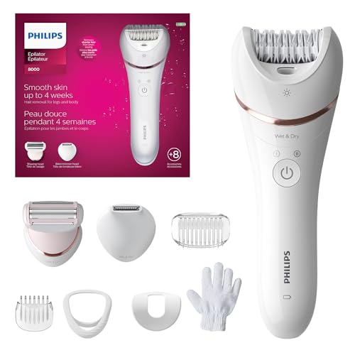 Philips Epilator Series 8000, Wet & Dry, 3-in-1 with Shaver & Trimmer Attachments