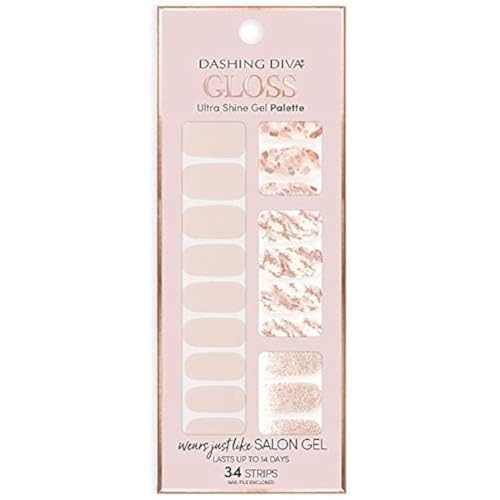 Dashing Diva Gloss Nail Strips - Crystal Clear - UV Free, Chip Resistant, Long Lasting Gel Stickers - Contains 32 Wraps, 1 Prep Pad, 1 File