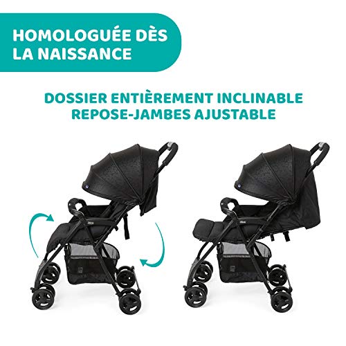Chicco OHlalà 3 Ultralight Stroller for 0 Months to 15 kg, Foldable and Foldable with Large Basket, Compact Closure, Rain Cover and Extendable Hood Jet Black, Black