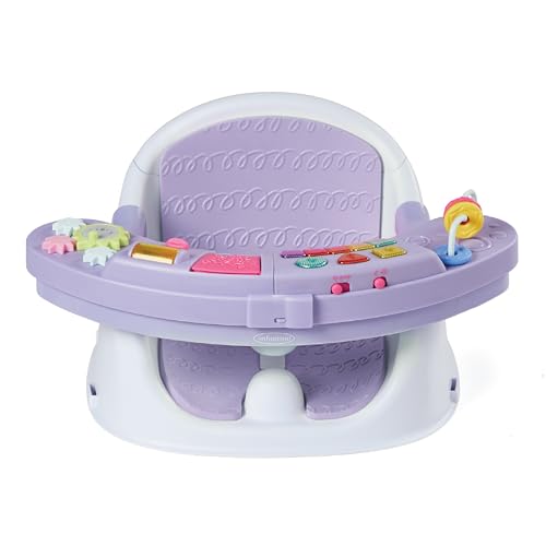 Infantino Music & Lights 3-in-1 Discovery Seat & Booster, Toddler Booster Seat for Dining Table or Kitchen Chair, Baby Activity Center & Snack Tray, Lavender