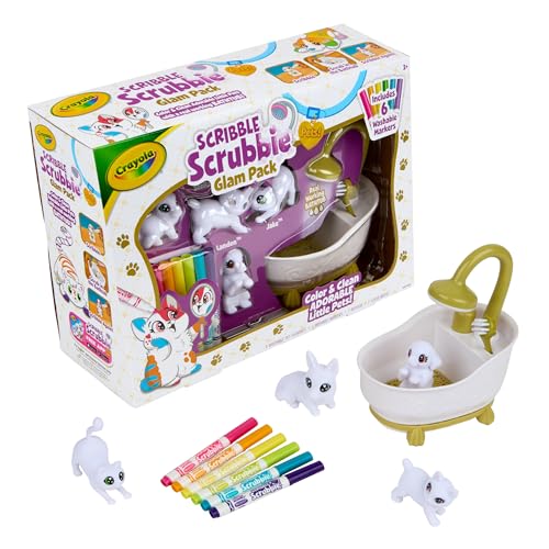 Crayola Scribble Scrubbies Tub Set (4 Pets), Holiday for Kids, Washable Pet Care Toy, Coloring Animal Craft, Stocking Stuffer Toys for Girls & Boys, 3+