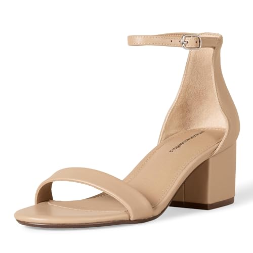 Amazon Essentials Women's Two Strap Heeled Sandal, Beige Faux Leather, 13