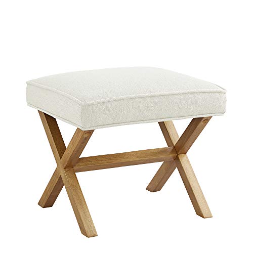 Amazon Basics Small Ottoman Foot Rest, Mid-Century Modern X Square Polyester Foot Stool, Linen, Ivory White, 18"D x