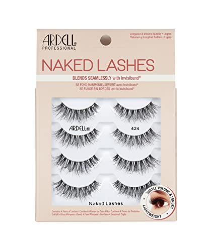 Ardell Naked Lashes #424, Strip Lashes Natural with Invisiband for Subtle Volume & Length, 4 Pairs, 1 Pack