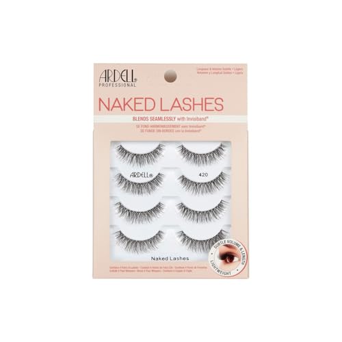 Ardell Naked Lashes 420 Multipack, Lightweight Natural Look, Invisiband for Comfort, Perfect for Everyday Wear, 4-Pairs, 1-Pack