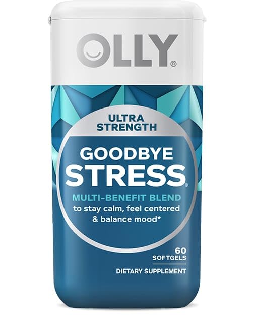 OLLY Ultra Strength Goodbye Stress Softgels, GABA, Ashwagandha, L-Theanine and Lemon Balm, Stress Relief Supplement - 60 Count