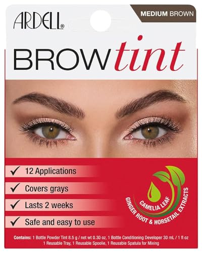 Ardell Brow Tint Medium Brown, Longer-lasting, Semi-permanent Brow Dye, with Natural Extracts, Complete Brow Tinting Kit, 1 pack