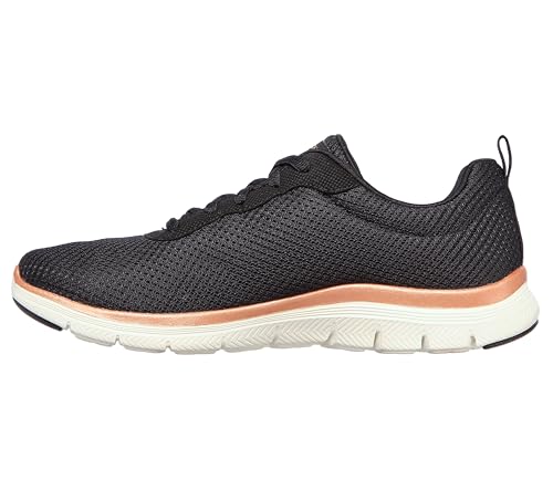 (-34%) Skechers Damen Flex Appeal 4.0 Brilliant View Sneaker, Black Mesh Rose Gold Trim, 37.5 EU