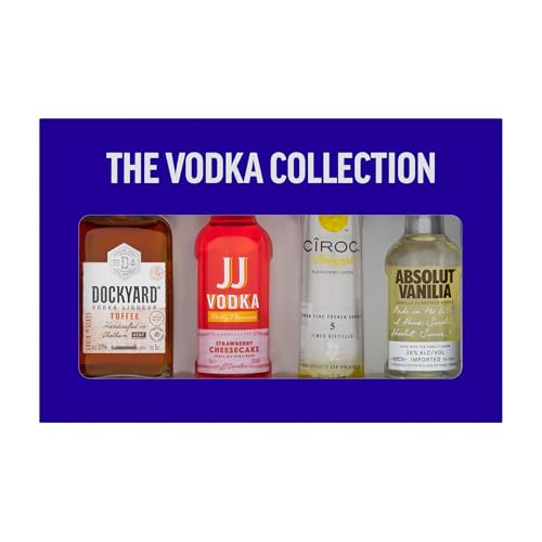 Vodka Gift Set - Flavoured 4x 5cl Ciroc Pineapple, JJ Strawberry Cheesecake, Dockyard Toffee Liqueur, Absolut Vanilla, Alcohol Gift Set - Birthday, Vodka Gifts for Women, Men, Fathers Day