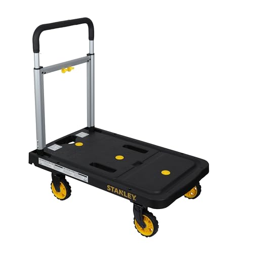 STANLEY SXWT-PC517-SP Flat-Folding Aluminium Platform Truck, 120kg Load Capacity, Soft Grip Handle, Platform with Basket Pin Slots, Open Dimn: 68x41x9