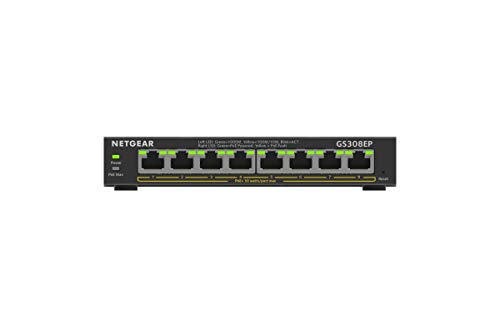 (-20%) Netgear GS308EP PoE Switch 8 Port Gigabit Ethernet LAN Switch PoE+ 62W Plus (Managed Netzwerk Switch PoE mit IGMP Snooping, QoS, VLAN, lüfterloses Metallgehäuse)