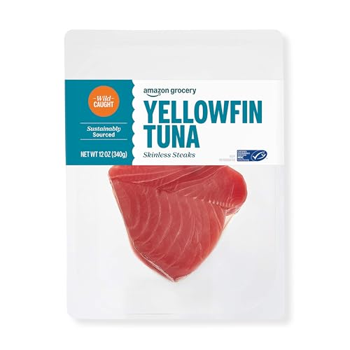 Amazon Grocery, Wild Caught Yellowfin Tuna Skinless Steaks, 12 Oz, Frozen (Previously Fresh Brand, Packaging May Vary)