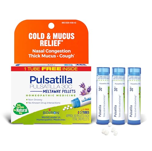 Boiron Pulsatilla 30C Homeopathic Medicine for Relief from Cold, Nasal Congestion, Thick Mucus, and Cough - 3 Count (240 Pellets)