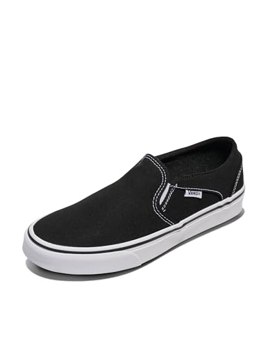 Vans Women's Asher Slip-On Shoe | Comfortable Sneakers for Walking, Fashion & Everyday Wear, Black/White, 8
