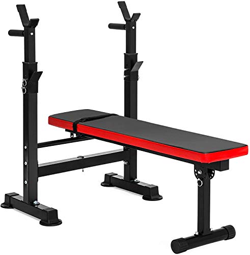 BalanceFrom Steel Weight Bench with Squat Rack, Adjustable Seat, and Recliner – Foldable Home Gym Equipment with 6-Position Barbell Holder and Leg Developer, 400 Pound User Capacity