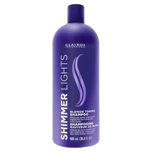 CLAIROL PROFESSIONAL Shimmer Lights Purple Shampoo, 31.5 fl. Oz Neutralizes Brass & Yellow Tones For Blonde, Silver, Gray & Highlighted Hair Packaging May Vary
