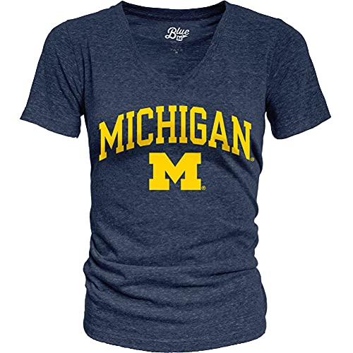 Blue 84 Women's Michigan Wolverines Heathered Team Color Confetti T Shirt, Michigan Wolverines Navy, Large