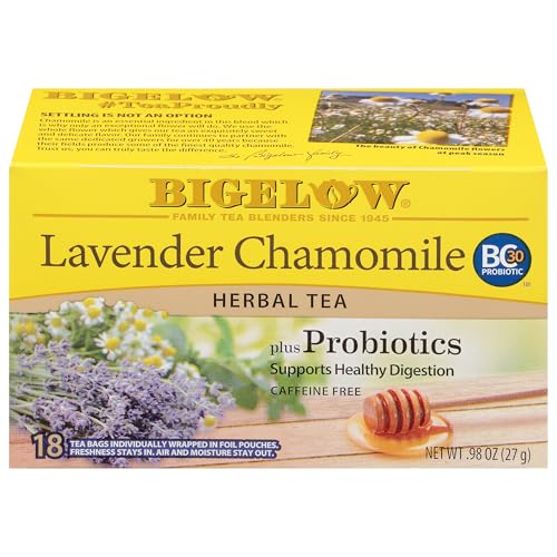 Bigelow Tea Lavender Chamomile Herbal Tea, Caffeine Free, 18 Total Tea Bags (Pack of 1)