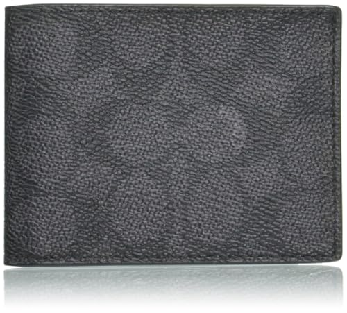 Coach Slim Billfold in Signature, Charcoal/Black, One Size