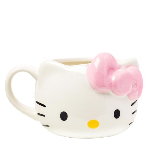 Silver Buffalo Sanrio Hello Kitty Pink Bow Ceramic 3D Sculpted Mug, 20 Ounces