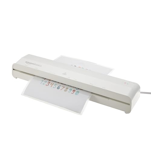 Amazon Basics 12 inch Thermal Laminator Machine, 1 Min Warm-Up, Home/Office/School Use, 20 Pouches Included, White