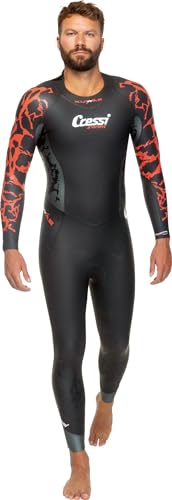 Cressi Kuwae Man Monopiece Swimsuit Black/Red 2/3/4mm XS - Men's One Piece Specifically Designed for Swimming and Freediving, Smooth Neoprene Outer, Black/Red 2/3/4mm, XS