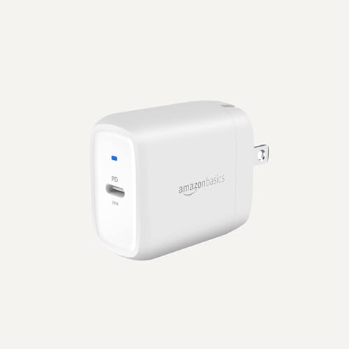 Amazon Basics 20W One-Port USB-C Wall Charger with Power Delivery PD for Tablets &amp; Phones (iPhone 16/15/14/13/12/11/