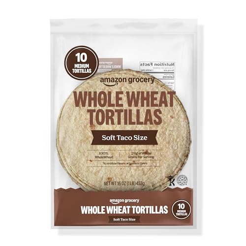 Amazon Grocery, Whole Wheat Tortilla, Soft Taco Size, 16 Oz, 10 Ct (Previously Happy Belly, Packaging May Vary)