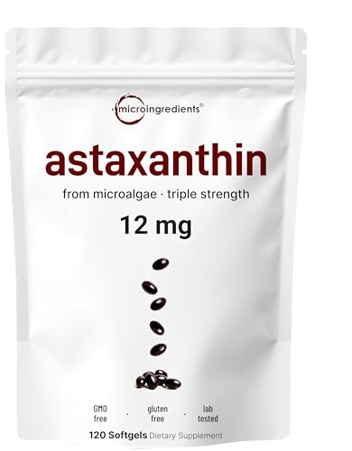Astaxanthin 12mg, 120 Softgels, 4 Month Supply | Premium Astaxanthin Antioxidant Supplements | Fresh Microalgae Source | Supports Eye, Joint, Internal Circulation, Skin Health & Natural Tanning