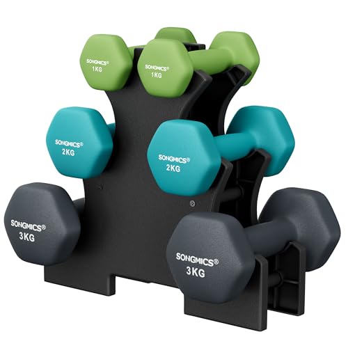 (-41%) SONGMICS Kurzhantel Set, Hexagon, mit Hantelständer, PVC-Beschichtung