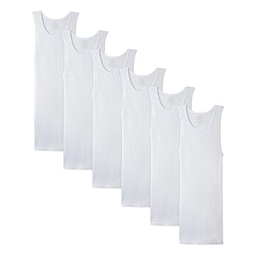 Fruit of the Loom Men's Tag-Free Tank A-Shirt, 6 Pack - White, XX-Large