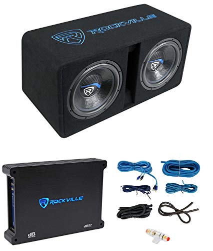 Rockville DK512 Dual 12" 2800W K5 Car Subwoofer Enclosure+dB12 Amplifier, 2-Ohm, Deep Bass, Durable MDF, Complete Wiring Kit, for Car Audio Enthusiasts