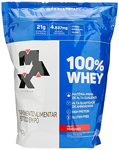 100% Whey - 900G Refil Morango - Max Titanium, Max Titanium