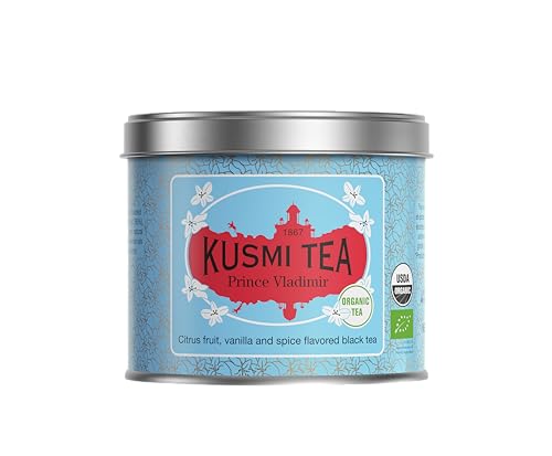 Kusmi Tea - Prince Vladimir - Organic Earl Grey Black Tea with Orange - Flavored with Citrus, Cinnamon, Bergamot, Vanilla & Spices - Caffeinated Tea - Loose Leaf Tea - Tin Box of 3.5 oz