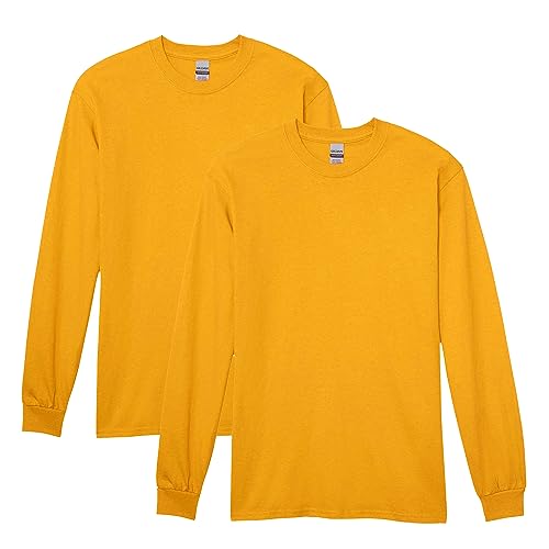 Gildan Men's Heavy Cotton Long Sleeve T-Shirt, Style G5400, 2-Pack, Gold, X-Large