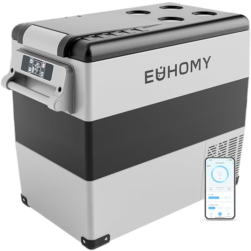 EUHOMY 12 Volt Refrigerator, 59QT(55L) Electric Cooler, 12V Fridge APP Control, 12V Cooler -4℉~68℉, Portable Freezer 12/24V DC 100-240V AC for Camping, Travel, Truck, Home